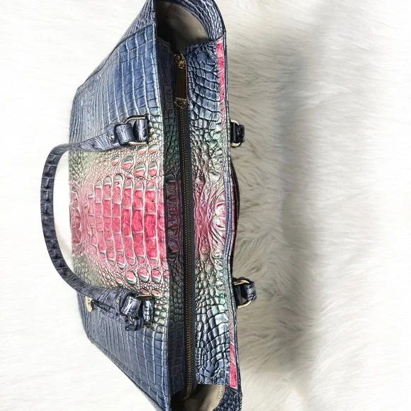 SOLD-Brahmin Iridescent Oil Slick Ombre Blue Pink Croc Leather Shoulder Bag - Picture 7 of 12
